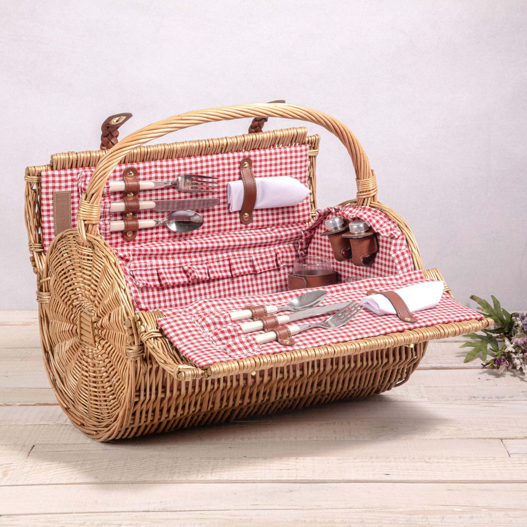 Women's picnic basket with integrated dish set and stylish gingham pattern Bowlift