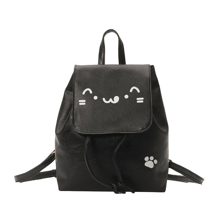 Cute Cat-Themed Faux Leather Backpack Bowlift