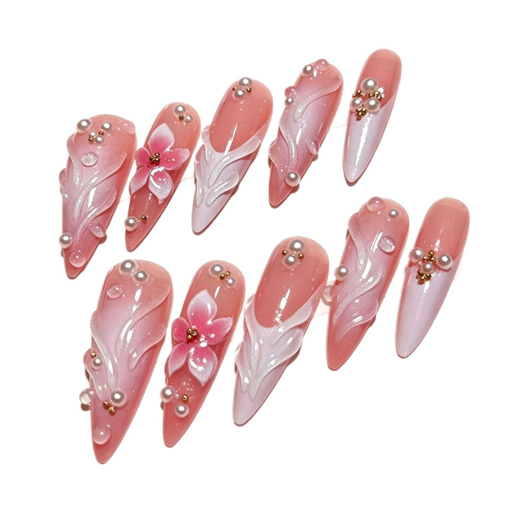 Floral Design Press-On Nail Tips Bowlift