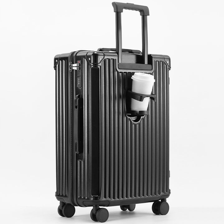 Unisex Travel-Friendly Hard Shell Suitcase with Integrated Beverage Holder Bowlift