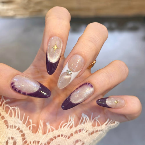 Elegant Press-On Nail Art Set with Crystal Details Bowlift