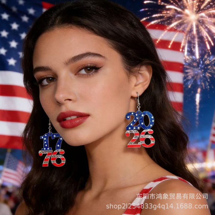 Women's nan patriotic heart dangle earrings with layered star stripe cutout and fishhook Bowlift