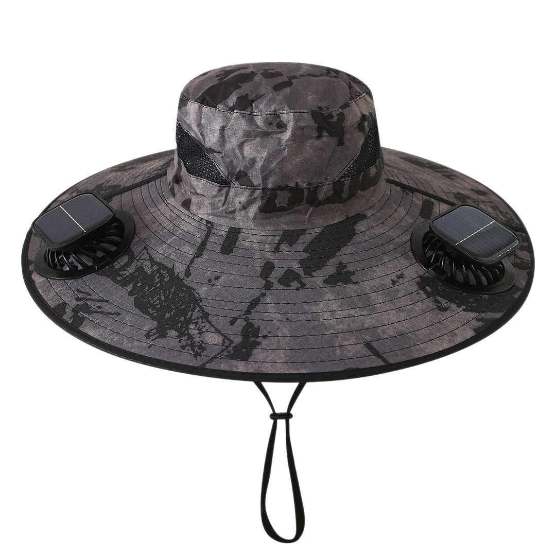 Wide sun hat with integrated solar fans breathable mesh adjustable chin strap Bowlift