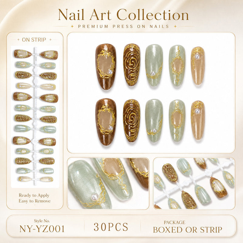 Premium artificial nails with elegant decorations Bowlift