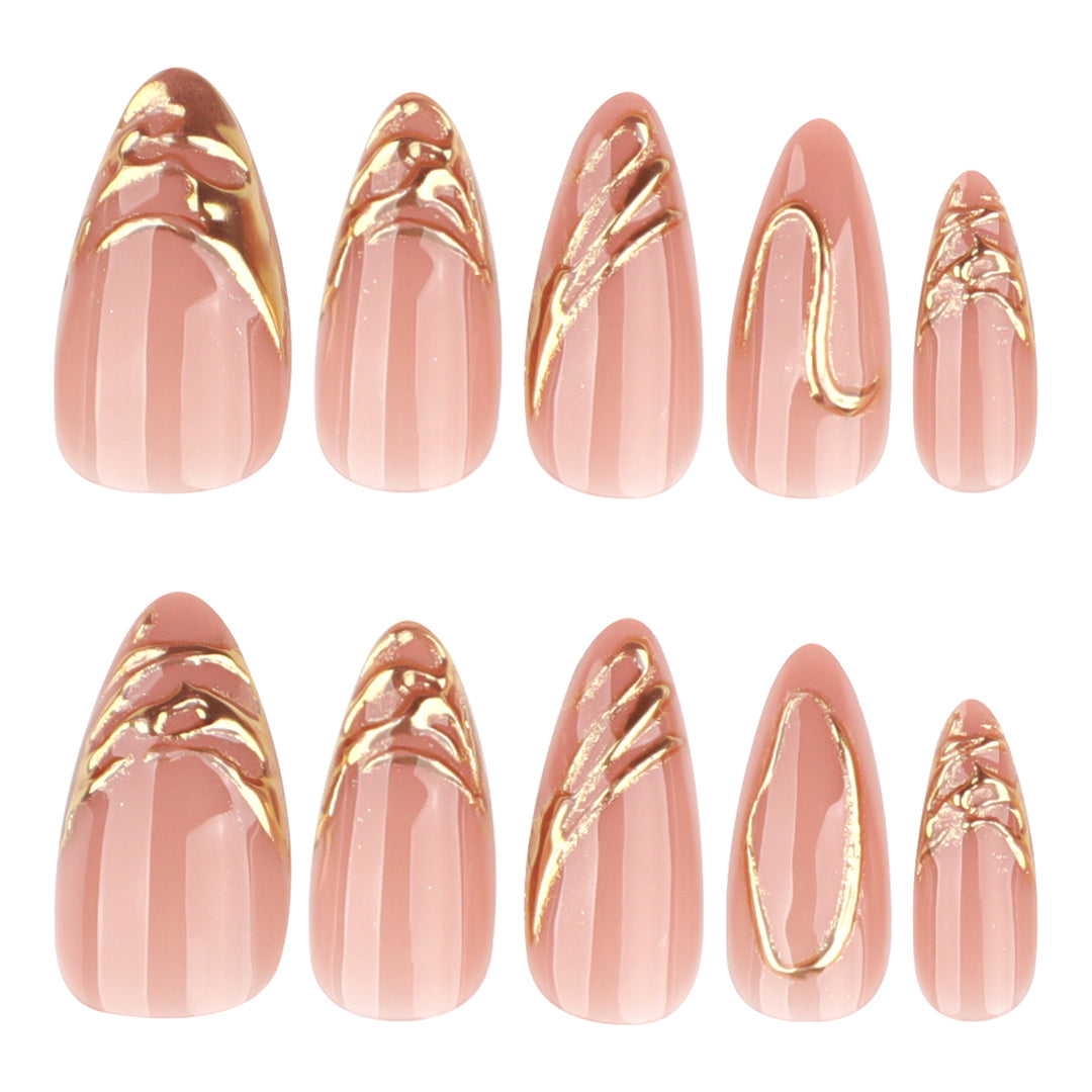 Artistic acrylic nails with gold embellishments Bowlift