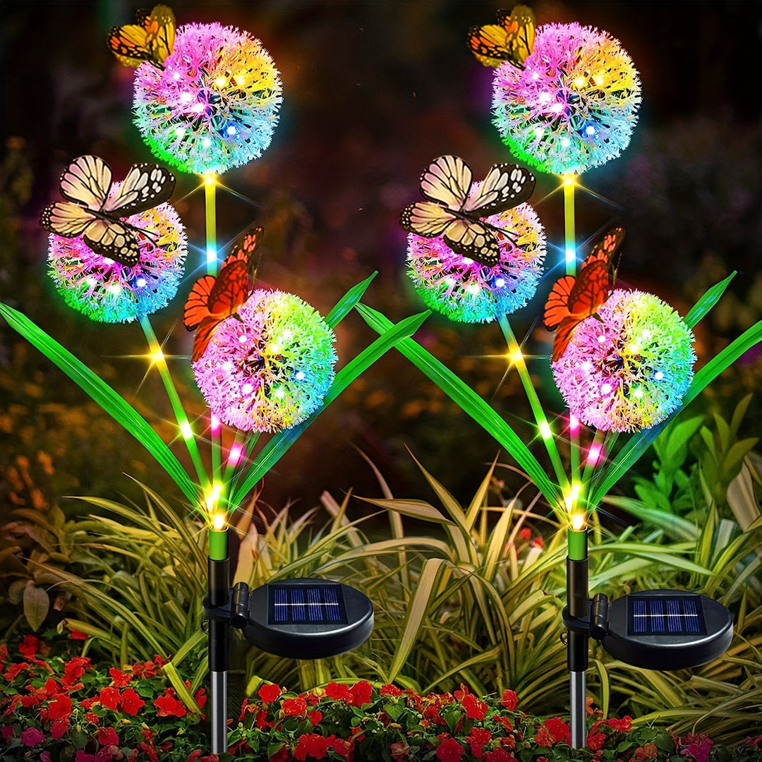 Decorative Solar LED Garden Dandelion Stake Lights With Butterfly Accents Bowlift