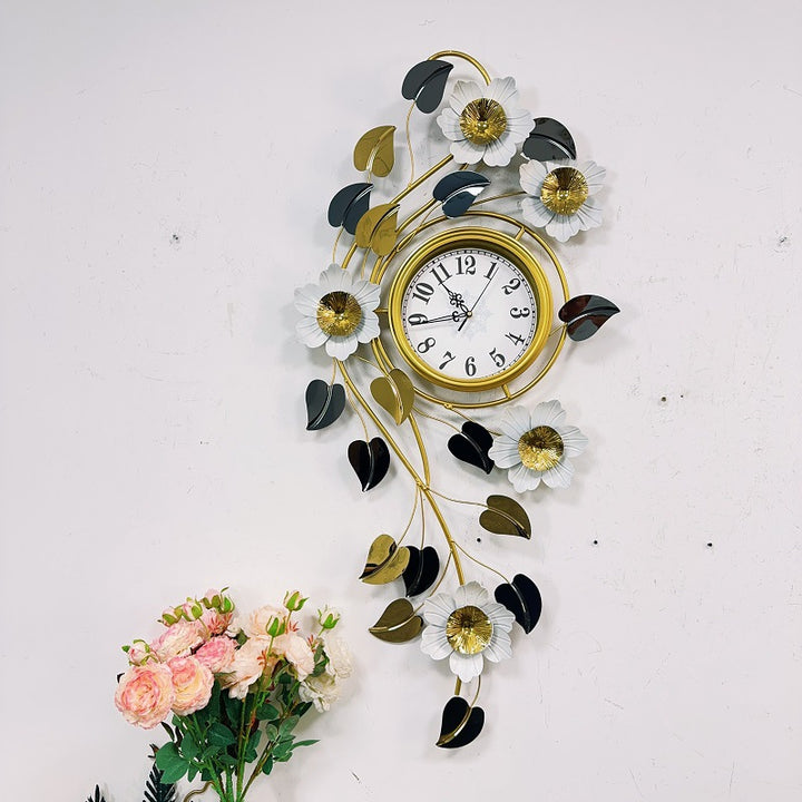 Floral Wall Clock Art with Elegant Metal Frame Bowlift