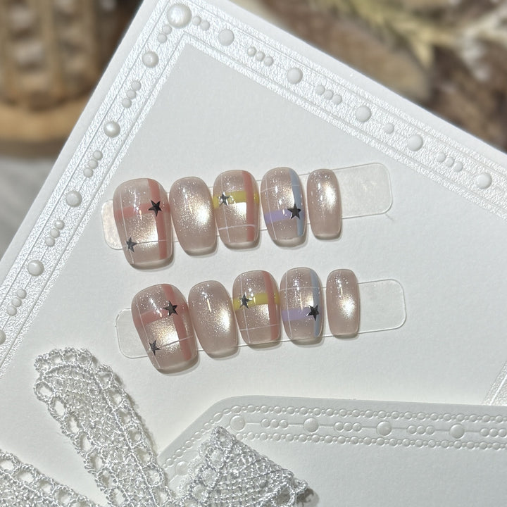 Decorative Star Pattern Press-On Nails Bowlift