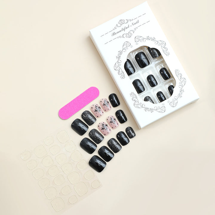 Stylish Press-On Nail Art Set with Decorative Sparkle and Floral Designs Bowlift