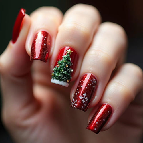 Artificial nails in festive Christmas design Bowlift