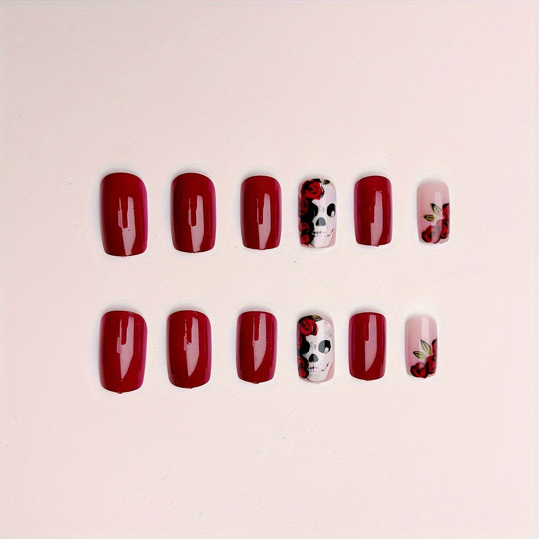 Artistic Skull and Rose Nail Art Bowlift