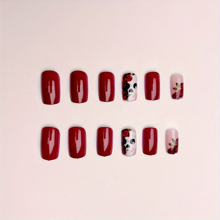Artistic Skull and Rose Nail Art Bowlift