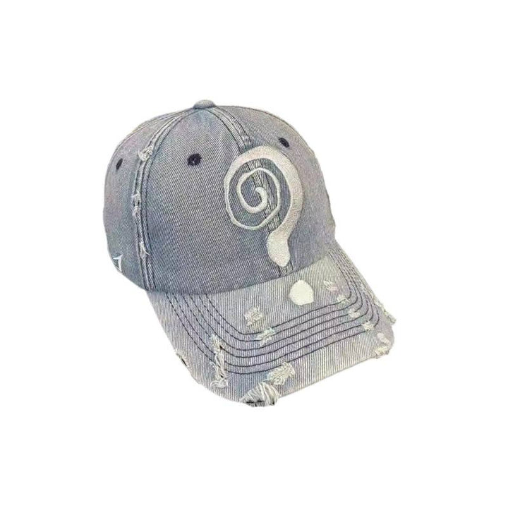 Women's Distressed Denim Baseball Cap with Graphic Design Bowlift