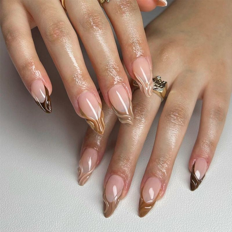 Acrylic nail set with elegant marble pattern and glossy finish Bowlift