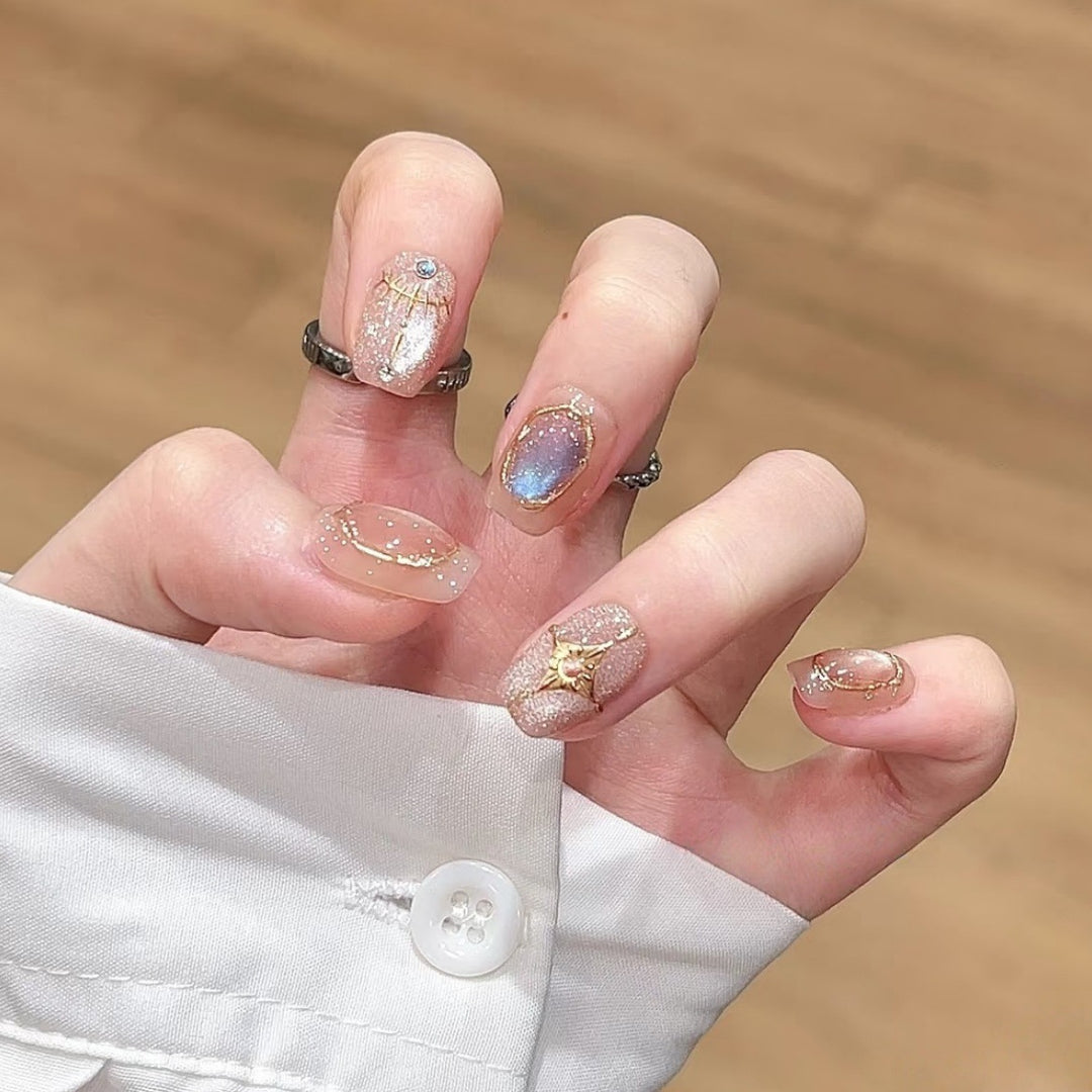 Decorative Press-On Nail Art Set with Shimmering Gemstone Accents Bowlift