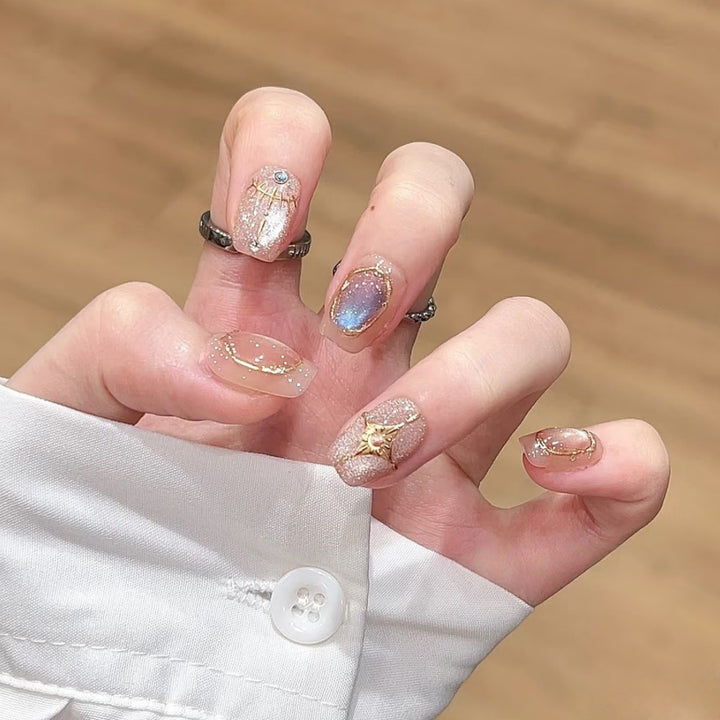Decorative Press-On Nail Art Set with Shimmering Gemstone Accents Bowlift