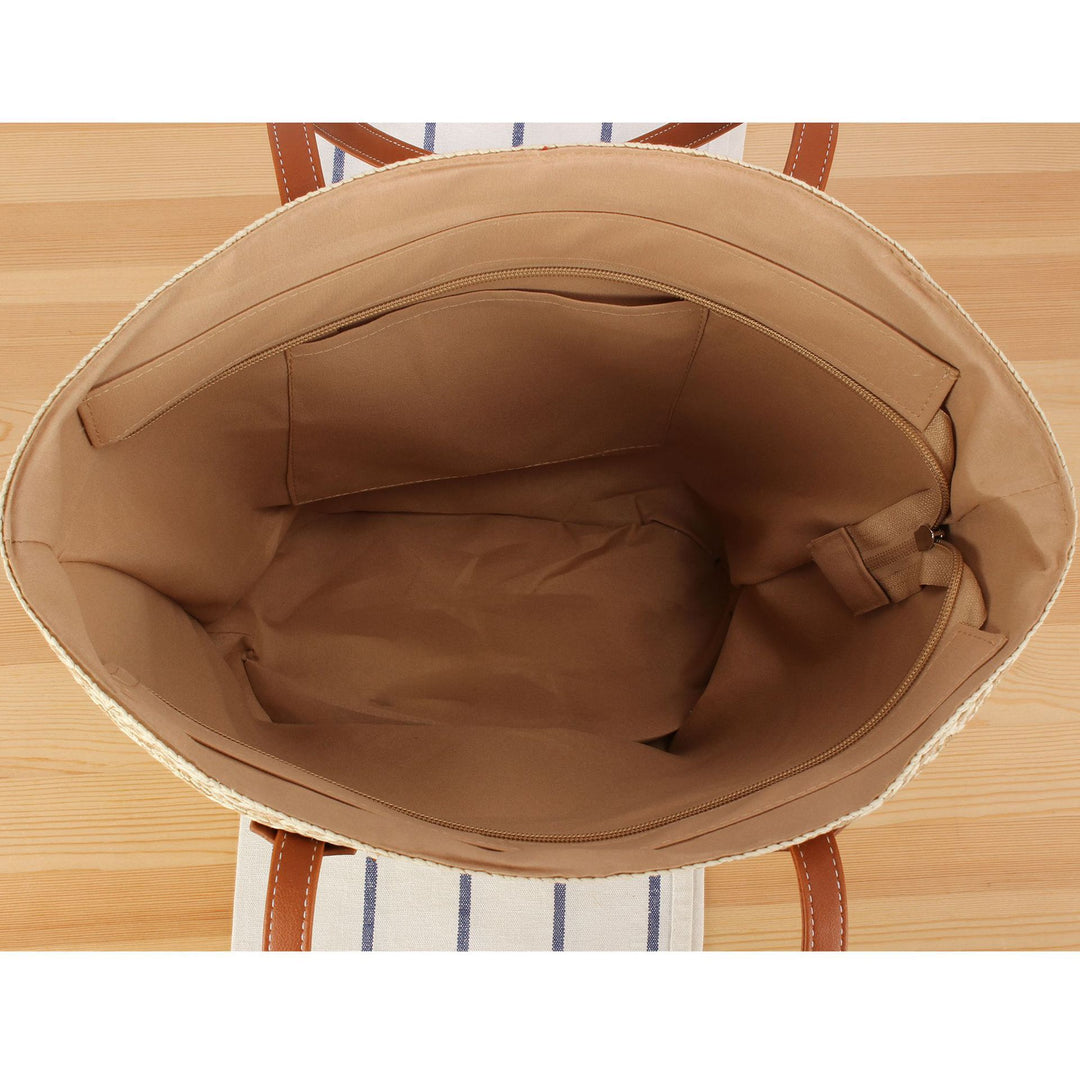 Designer straw bag with contrasting pattern and elegant leather handles Bowlift