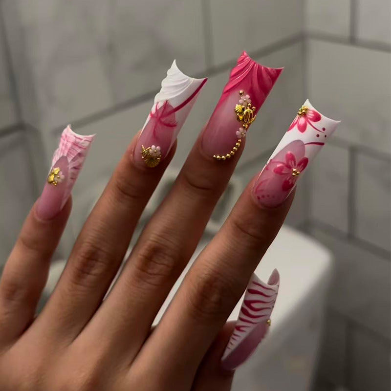 Premium 3D Floral Stiletto Press-On Nails Bowlift