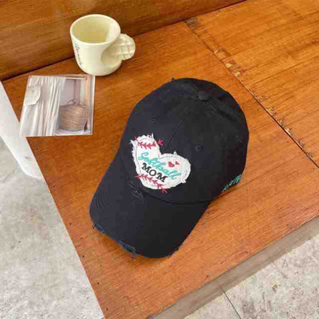 Women's Distressed Heart-Embroidered Baseball Cap Bowlift