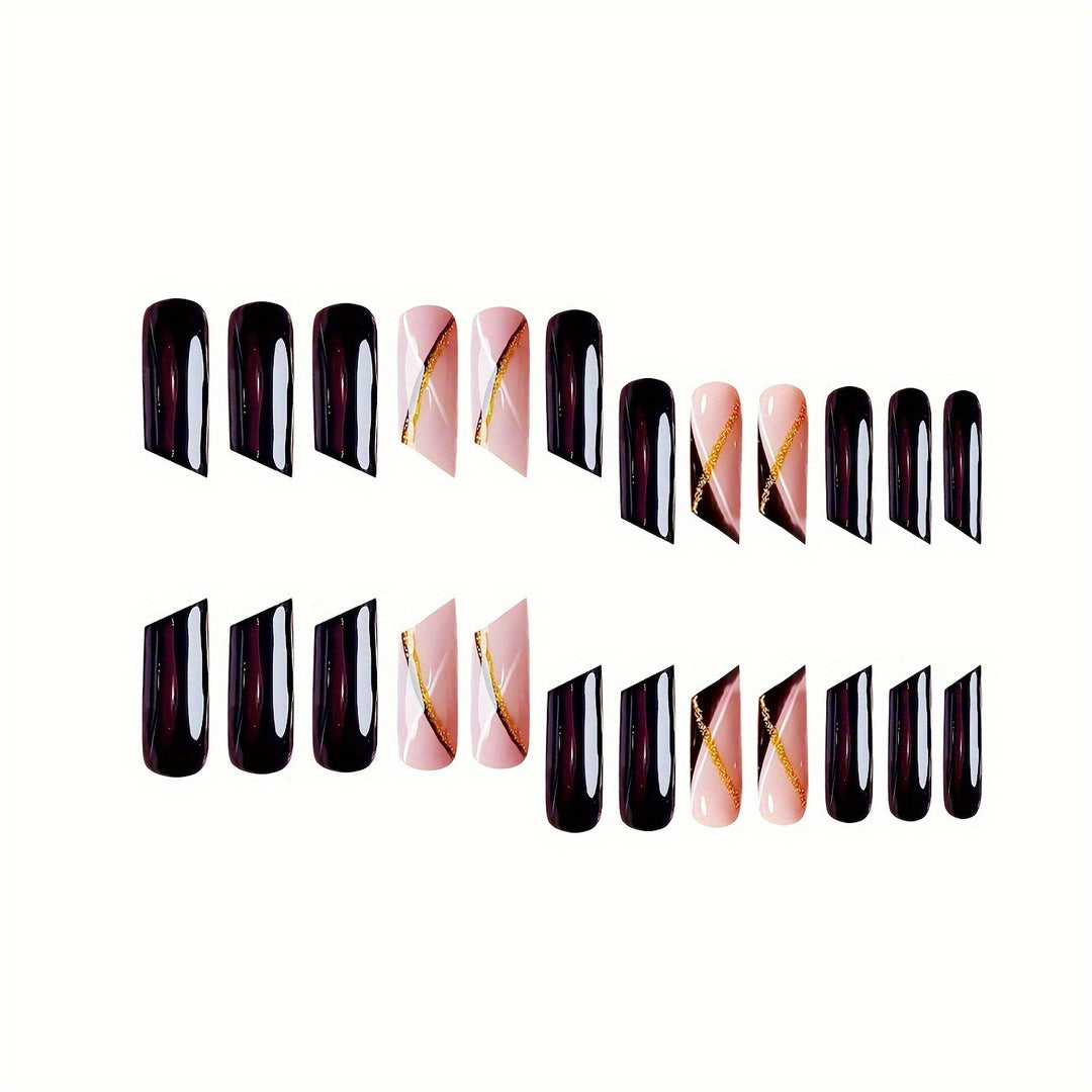 Elegant Stiletto Nail Enhancements with Golden Accents Bowlift