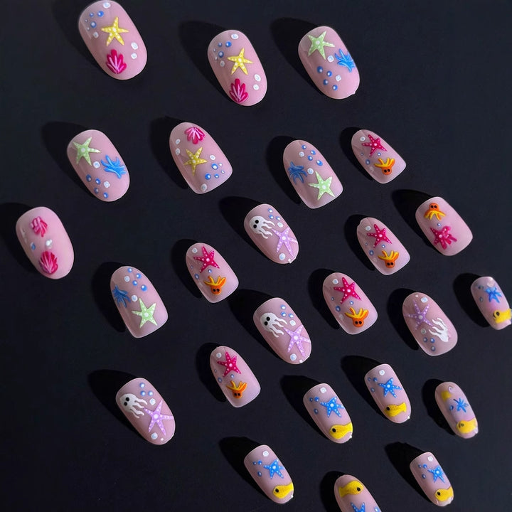 Acrylic nail set with maritime design and colorful 3D accents Bowlift