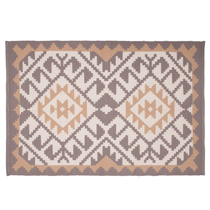 Flat-woven rectangular rug for living and entrance areas with quatrefoil pattern Bowlift