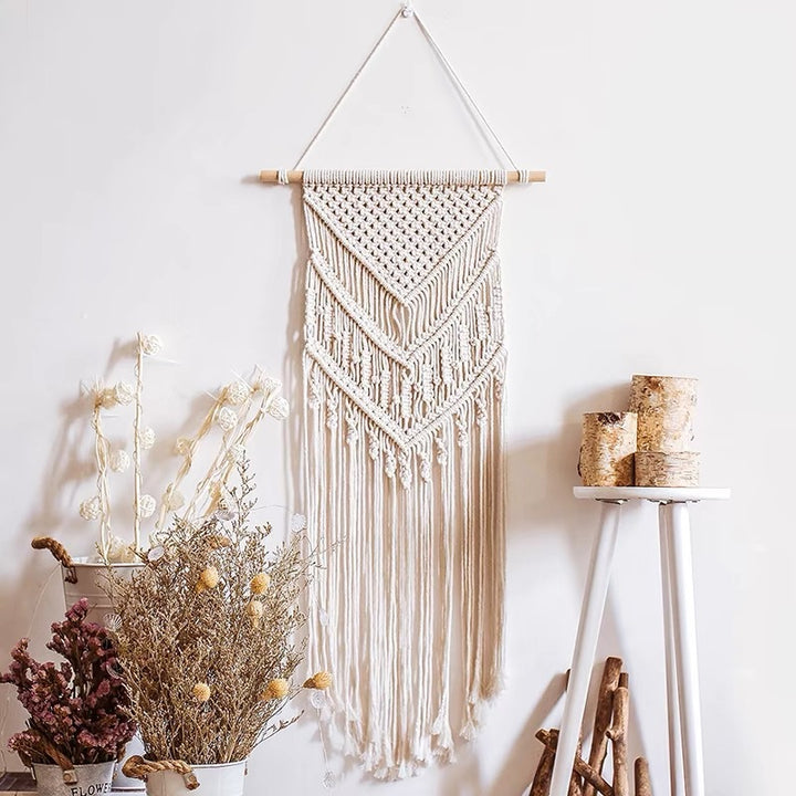 Macrame Wall Tapestry with Detailed Fringe Design Bowlift
