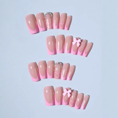 Artificial nail set with romantic bows and heart patterns Bowlift