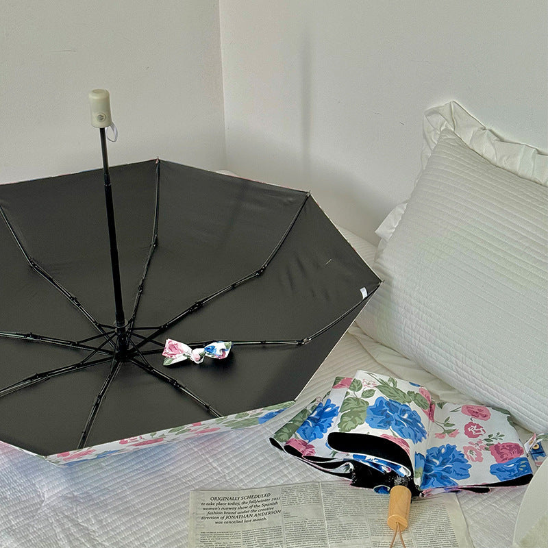 Women's Folding Umbrella with High-Quality Floral Design Bowlift