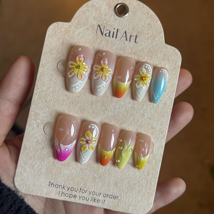 Vibrant Floral Press-On Nail Art Set Bowlift