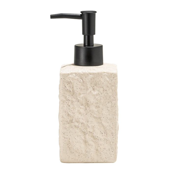 Textured Ceramic Rectangular Soap Dispenser with Matte Pump and Stone-Look Finish Bowlift