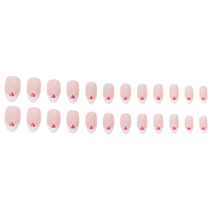 Heart-Adorned French Tip Nail Set Bowlift