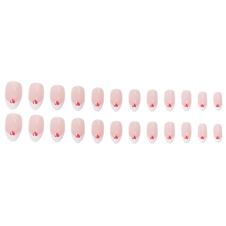 Heart-Adorned French Tip Nail Set Bowlift