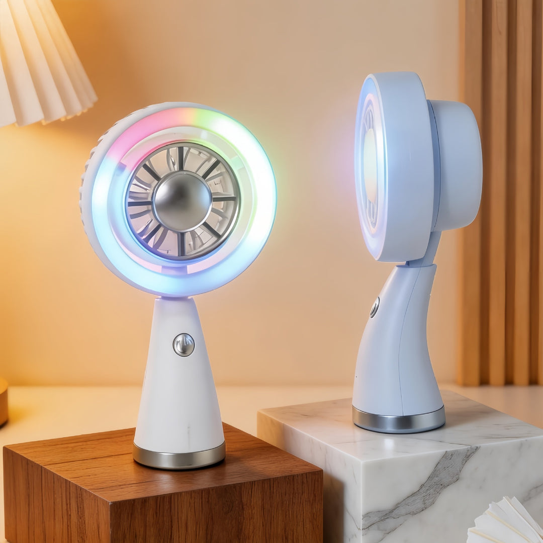 Women Portable RGB Hand Fan with USB Charging Function Bowlift