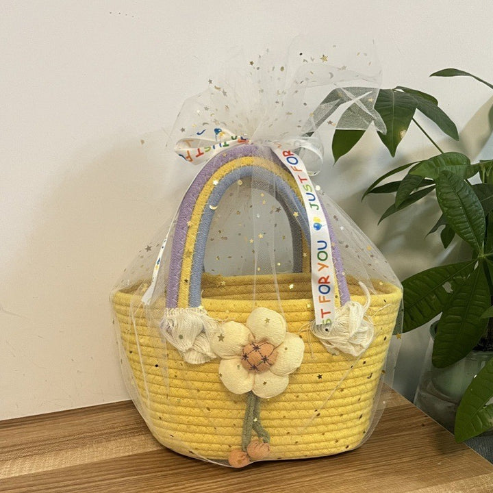 Women's handmade basket bag with color-coordinated handle accents Bowlift