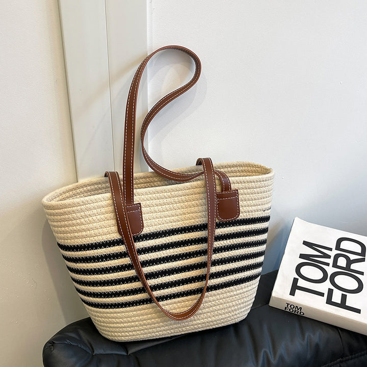 Striped Woven Beach Tote Bag Bowlift