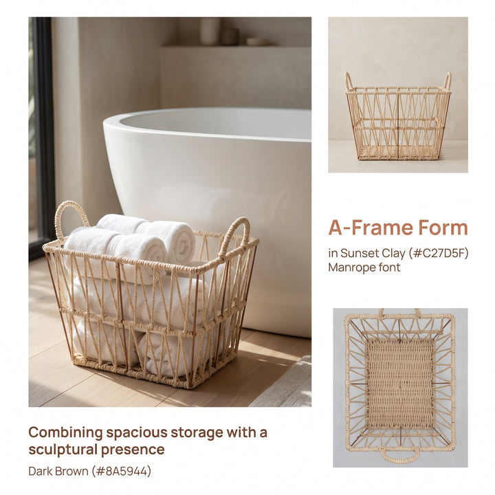 Elegant bathroom storage basket made of natural material Bowlift