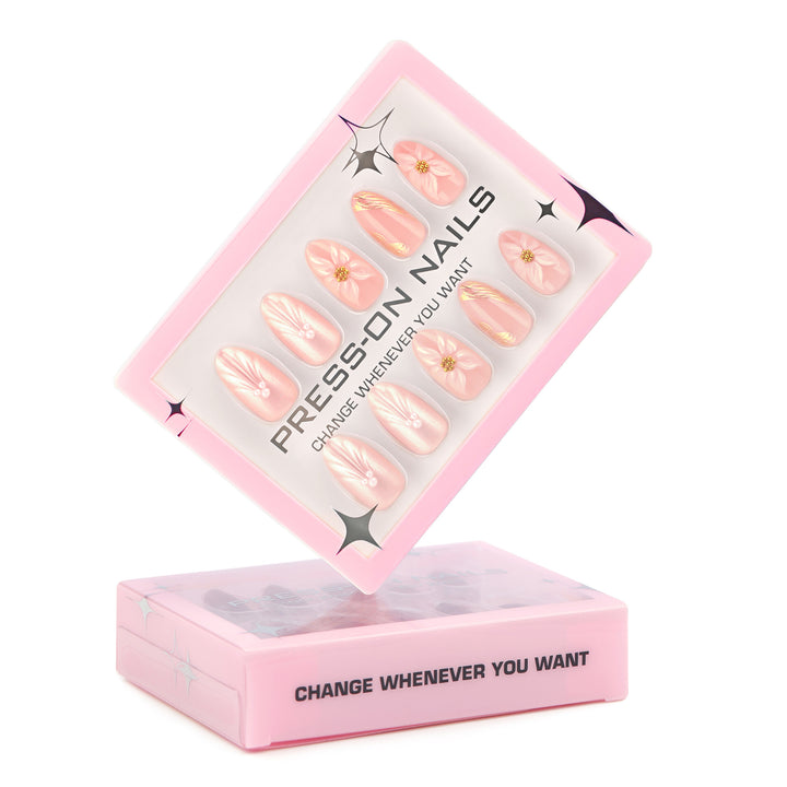 Artificial Press-On Nails with Elegant Flower Design Bowlift