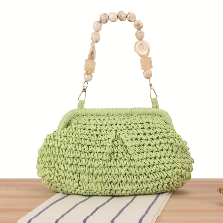 Basket bag with elegant wooden bead embellishments Bowlift