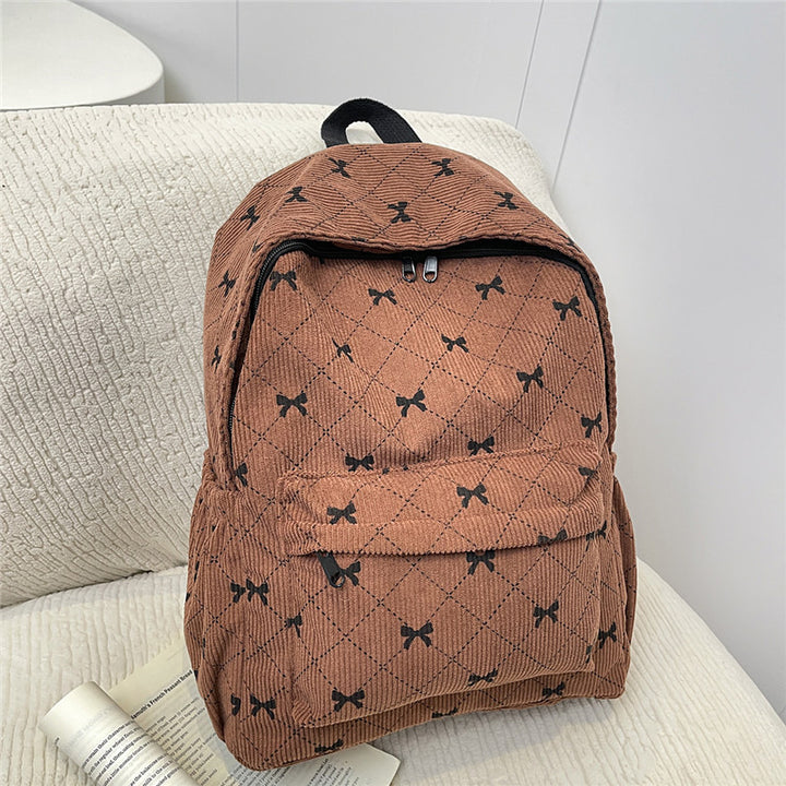Casual Bow-Embellished Corduroy Backpack
