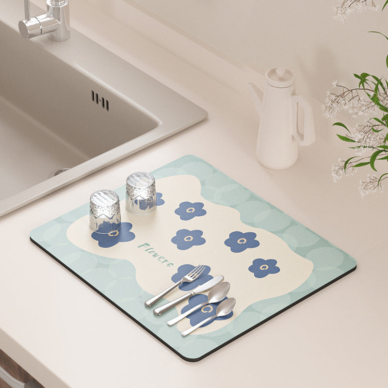 Floral Design Kitchen Drying Mat