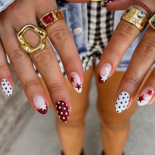 Artistic Star and Polka Dot Press-On Nail Set Bowlift