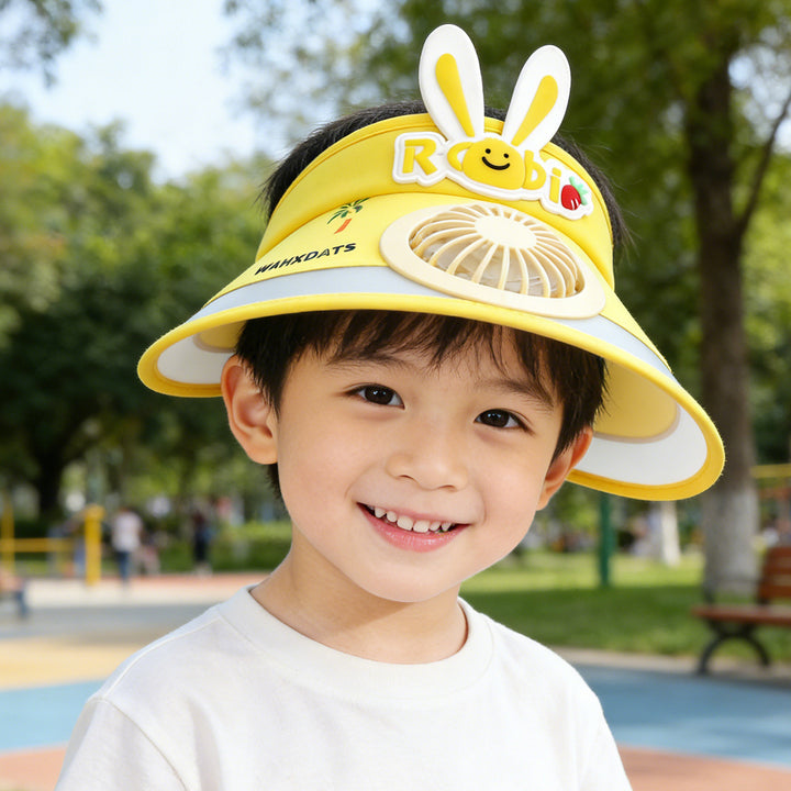 Sun protection with integrated battery fan, adjustable chin strap and cute bunny design Bowlift