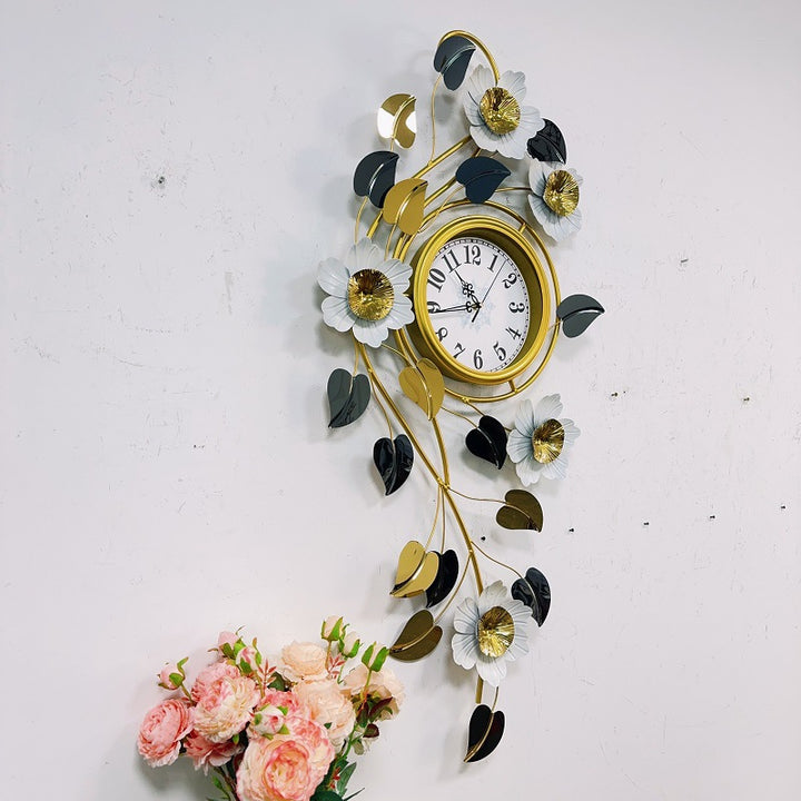 Floral Wall Clock Art with Elegant Metal Frame Bowlift