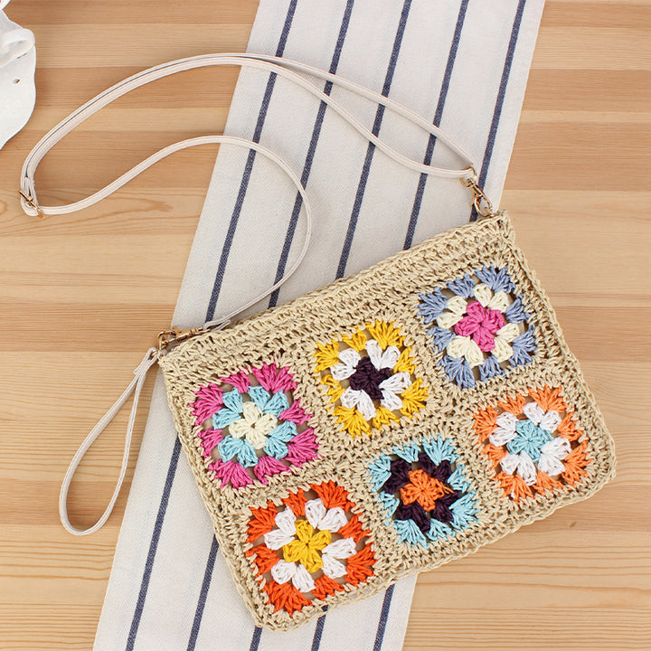 Hand-knotted shoulder bag with colorful floral pattern Bowlift