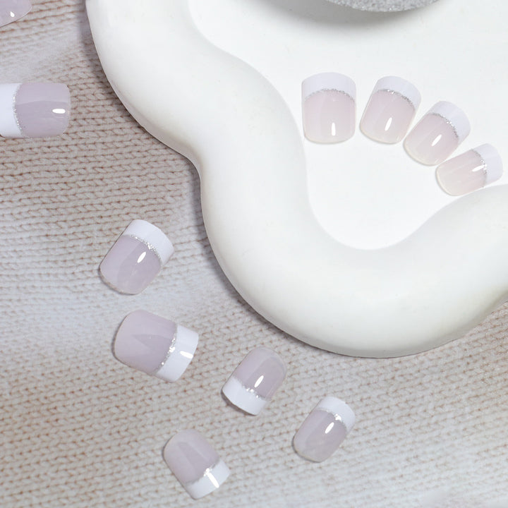 Glossy French Tip Press-On Nail Set Bowlift