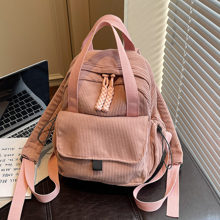 Cord-Backpack with Multiple Compartments and Reinforced Bottom Bowlift