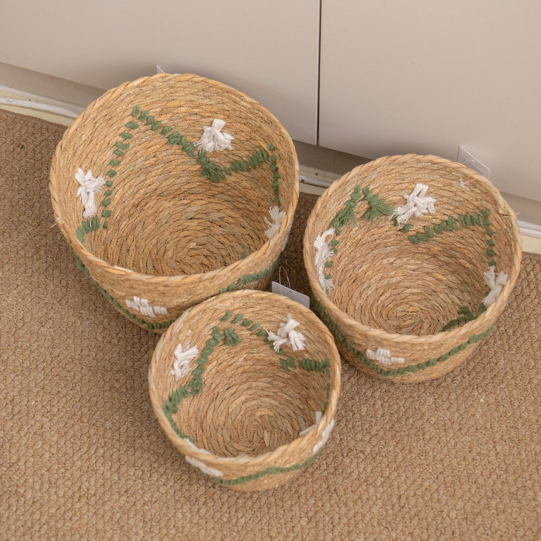 Handwoven storage basket with colorful accents Bowlift