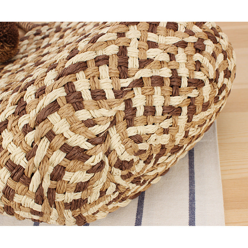 Summer wicker handbag with pom poms Bowlift