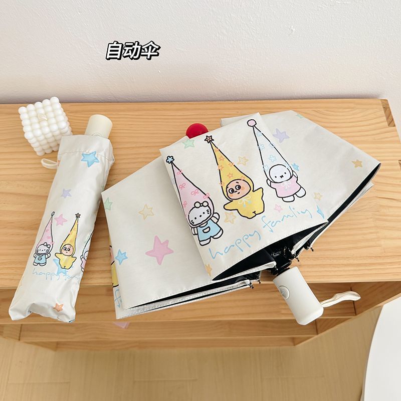 Women's Folding Umbrella with Playful Family Design Bowlift